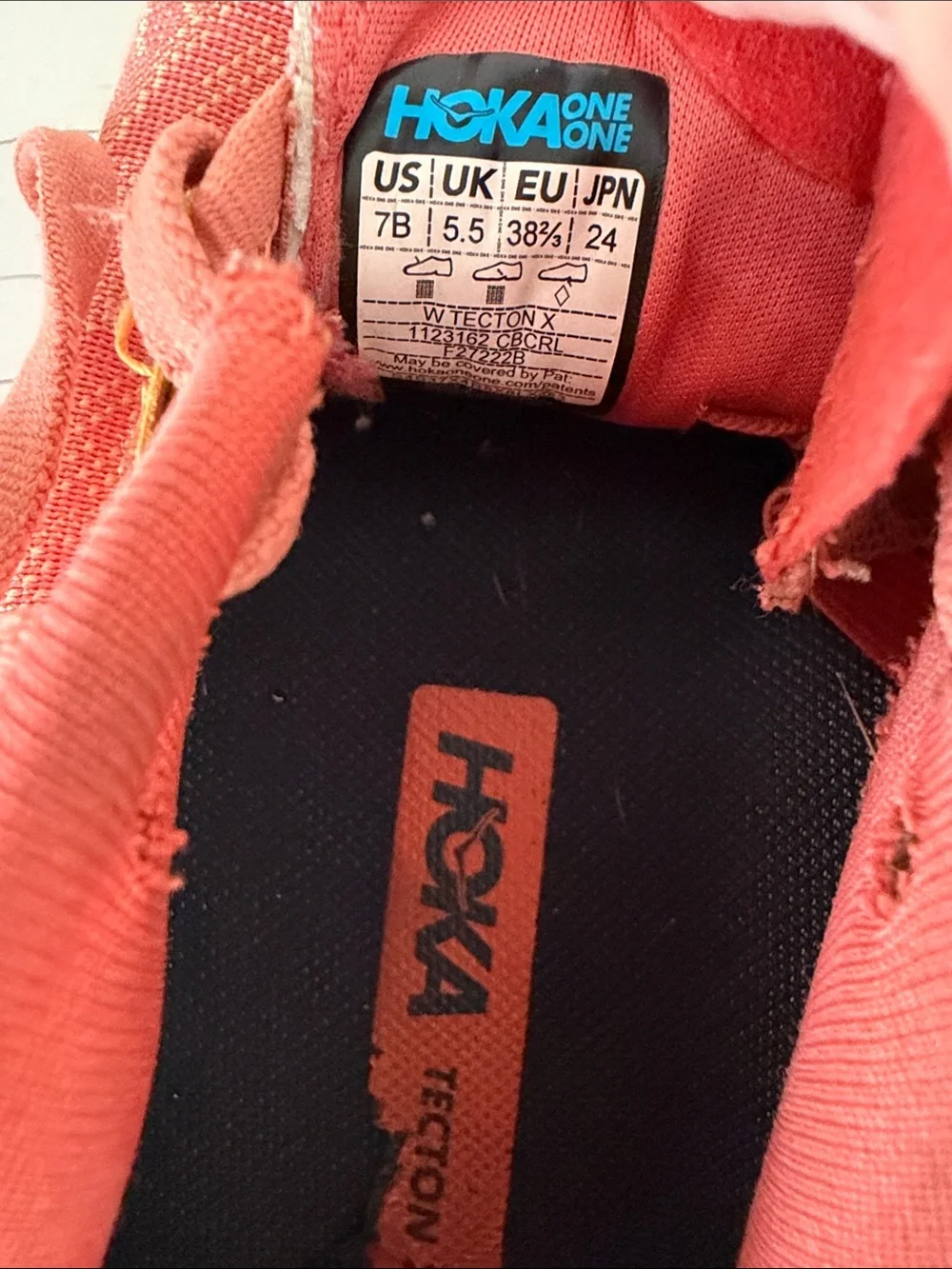 Hoka Tecton X Women’s 7 Coral Orange Trail Running Shoes Carbon Plate Sneakers